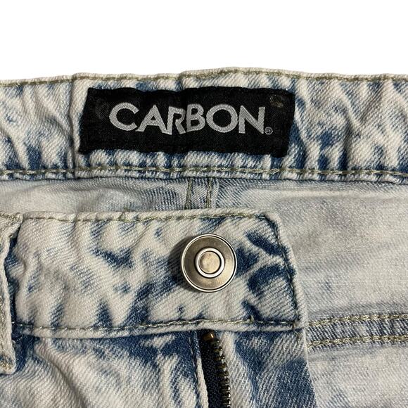 Carbon Womens Jean Shorts 32 Mid Rise Zip Fly Homemade Denim Shorts Acid Wash - Picture 4 of 10